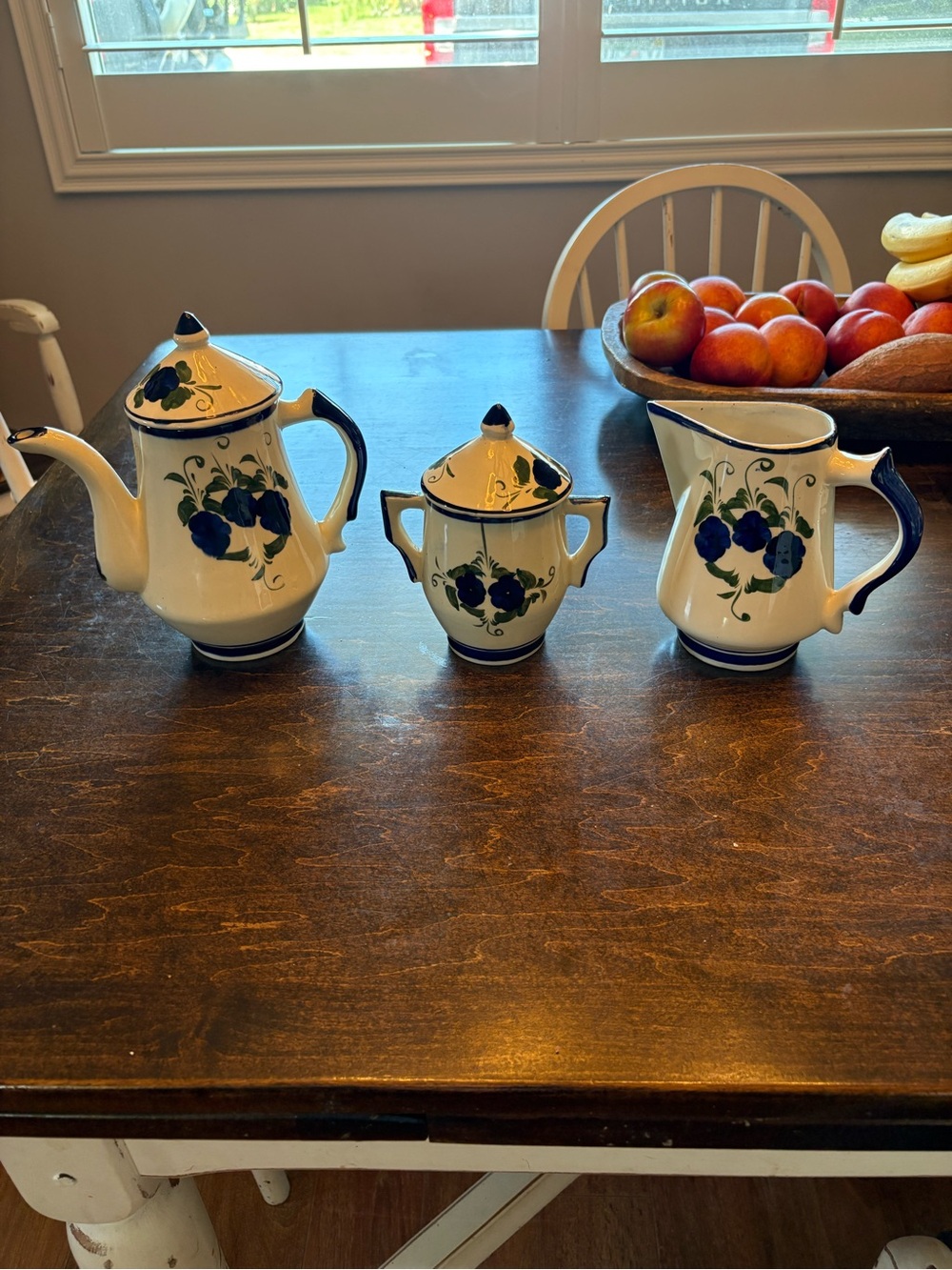 Blue Floral Ceramic Tea Set - Teapot, Sugar Bowl & Creamer